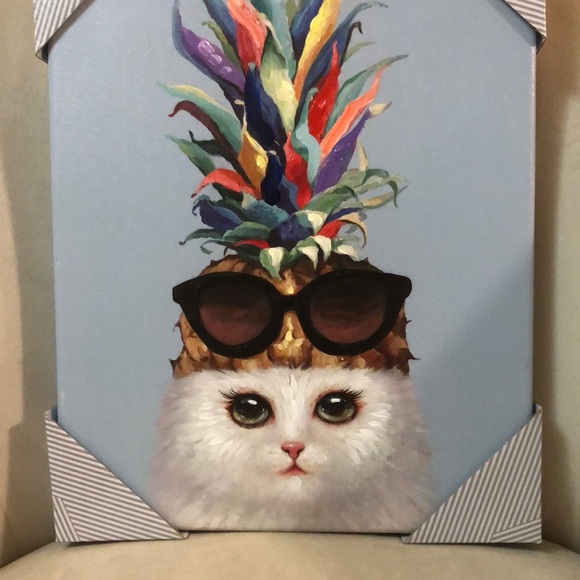 Other - Cutest Canvas Cat Picture with Pineapple Hat and Sunglasses